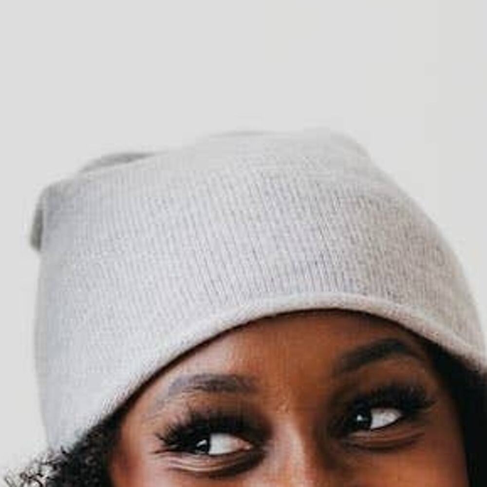 Cashmere Blend Beanie Rolled Edge Light Grey